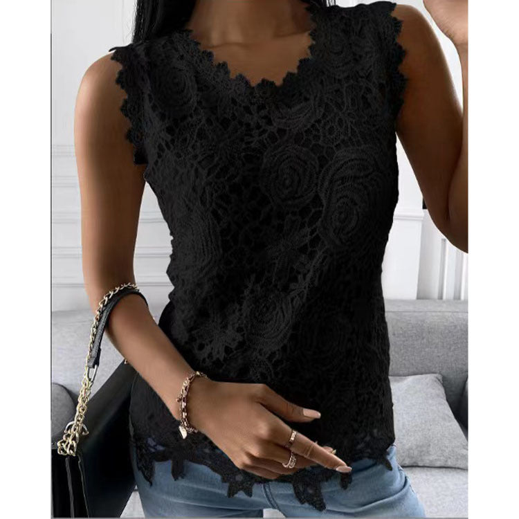 Flowers Lace Vest Women's Tops S-5XL