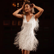 New Women's Deep V Sexy Pencil Fringe Dress