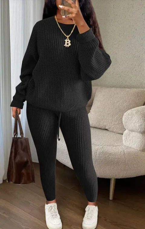 Womens Knitted Wool Suit Double-layer