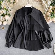 Womens Puff Sleeve Ruffle Blouse