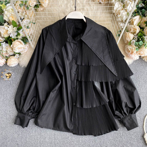 Womens Puff Sleeve Ruffle Blouse