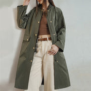Retro Olive Green Loose Flip Pocket Trench Coat