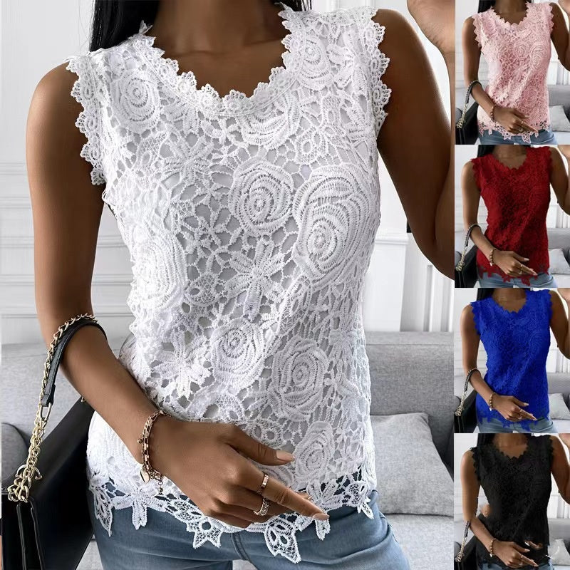 Flowers Lace Vest Women's Tops S-5XL