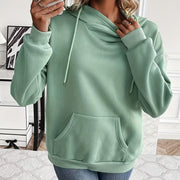 Solid Color Hooded Drawstring Front Pocket Long Sleeved