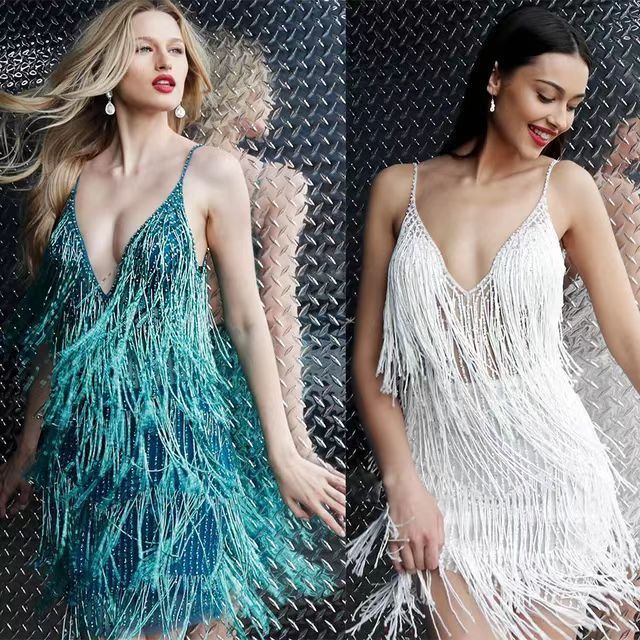 V-neck Suspender Fringe Dress Fashion Fringe Skirt