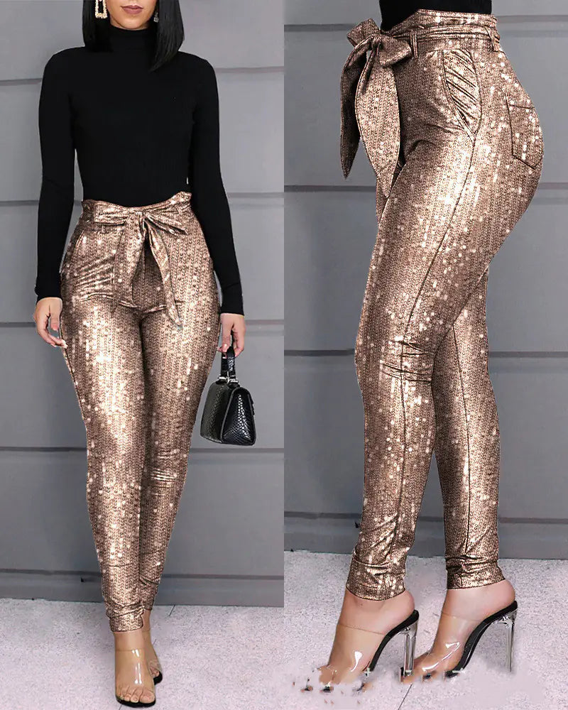 Belle Champagne Stretch Sequin Trousers