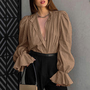 Womens French Jacquard Puff Sleeve Shirt - Chic Style