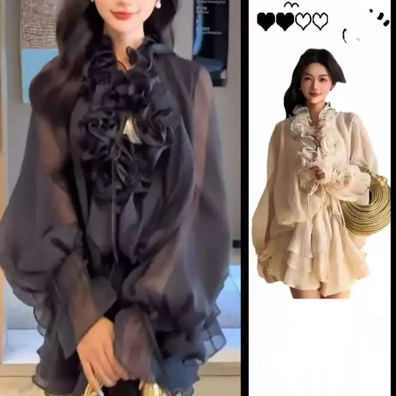 Women’s Puff Sleeve Ruffle Blouse