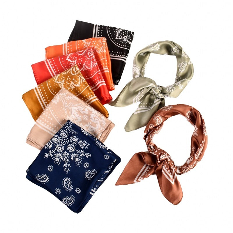 Vintage Paisley Flower Satin Plain Scarf  elegant styling.