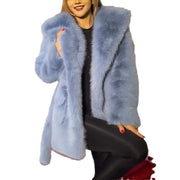Winter Elegant Hooded Strap Faux Fur Coat Women