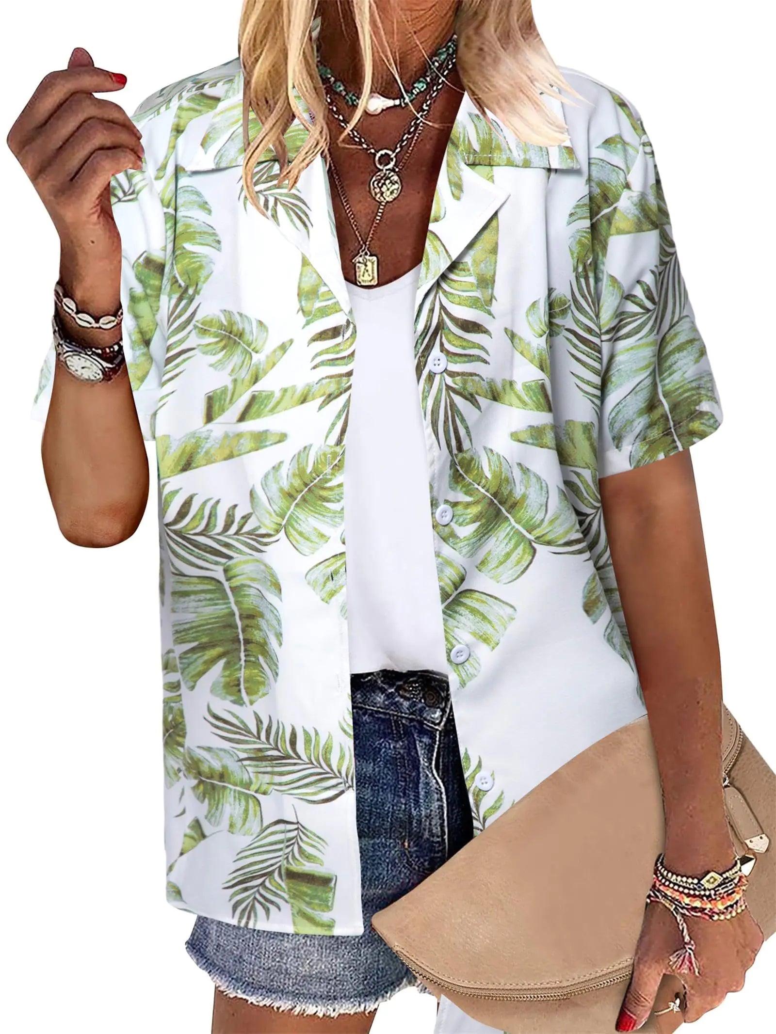 Womens Hawaiian Floral Button-Up Shirt